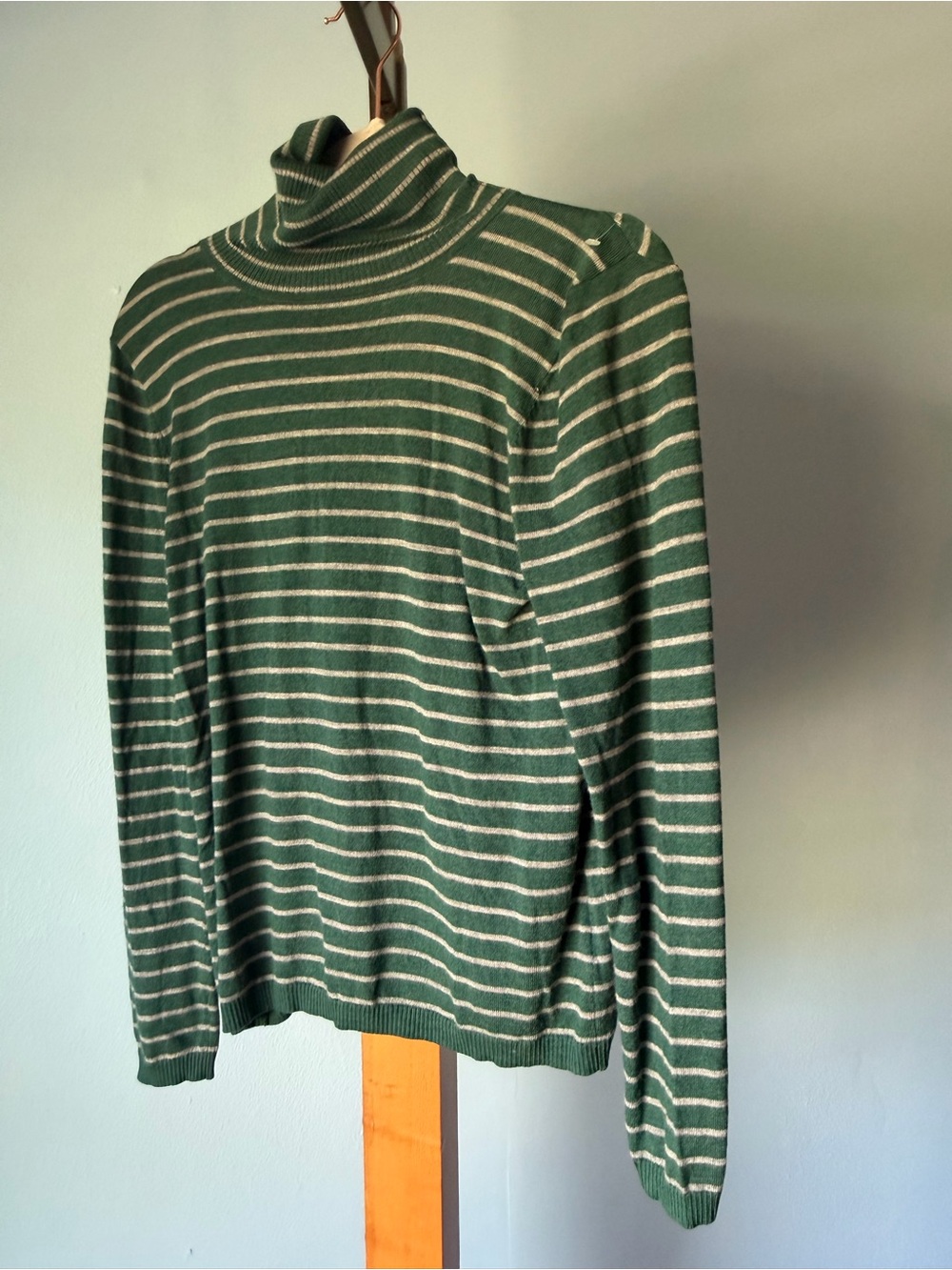 Pendleton Green and Cream Striped Turtleneck Sweater